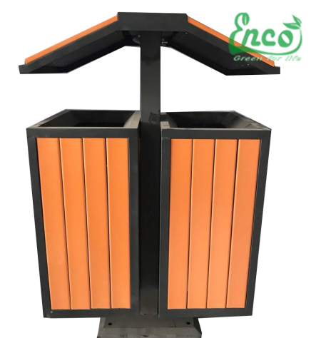 Thùng rác giả gỗ ngoài trời hai ngăn