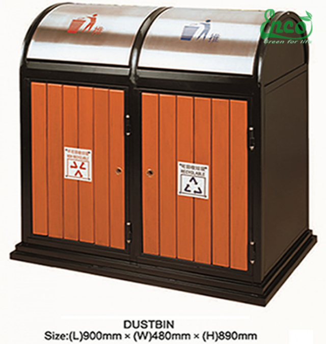 Thùng rác Inox giả gỗ ngoài trời 