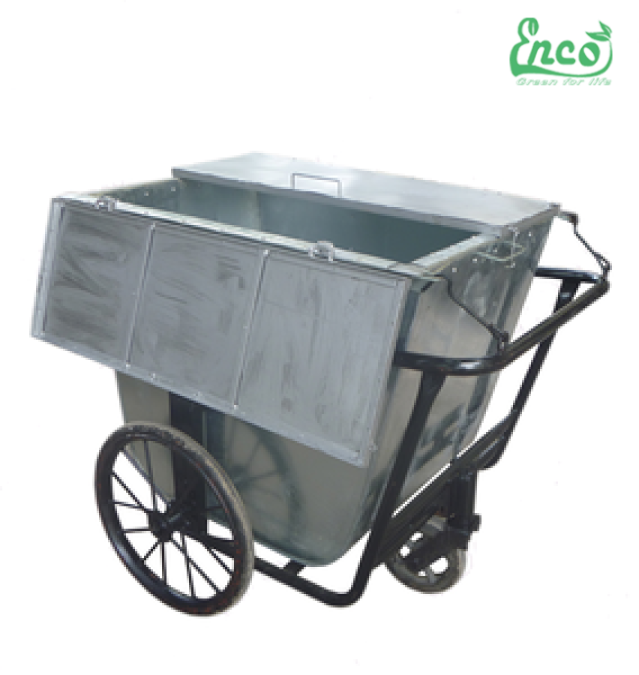Xe gom rác tôn có nắp đậy